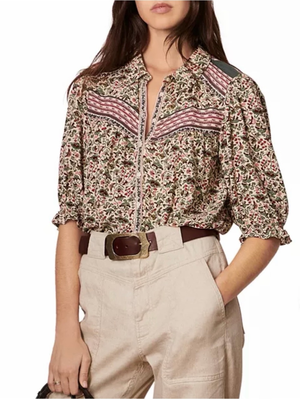 BA&SH Mel Gathered Floral Print Blouse Size S Small US 4